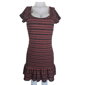 Free People Brown Black Aztec Flutter Hem Polyester Blend Women's Dress Size L